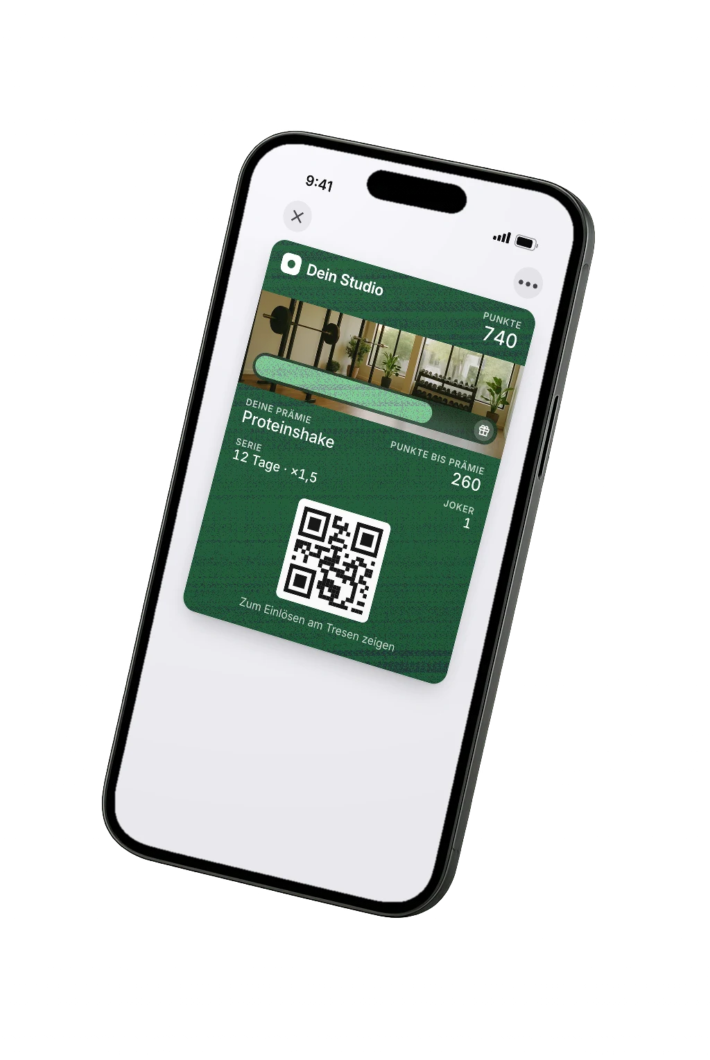 Vorderseite: Punkte, Prämie, Serie, Joker und QR-Code zum Einlösen